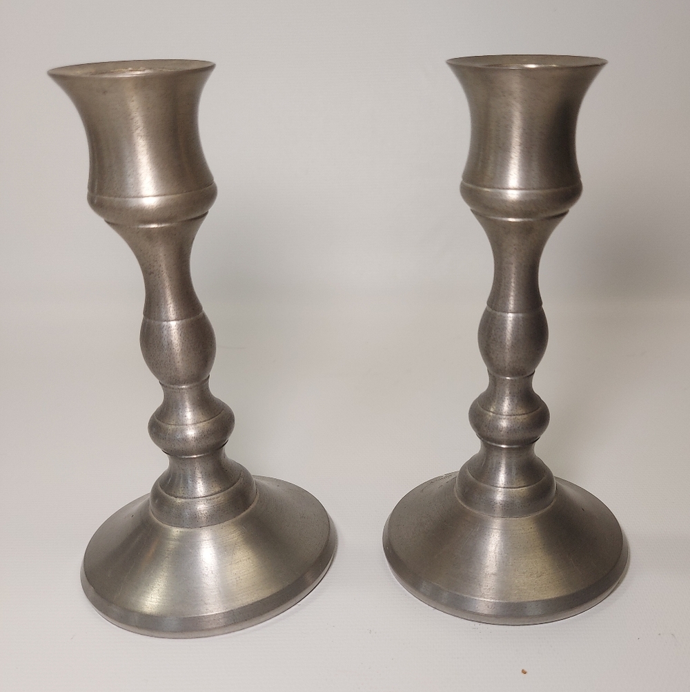 Crown & Rose Cast Pewter Candle Stick Holders, Set Of 2